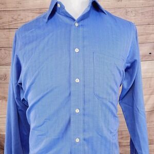 CHAPS EASY CARE BLUE HERRINGBONE DRESS SHIRT MENS 15-15.5 34/35 M MEDIUM
